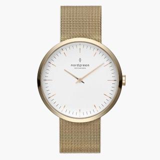 【Nordgreen】Infinity 金色白錶盤32MM米藍錶帶(IN32GOMEGOXX)