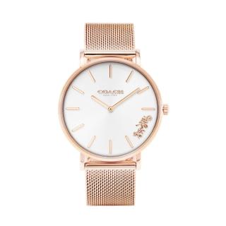 【COACH】經典馬車玫瑰金系 白面 米蘭錶帶 手錶 腕錶 情人節(14503126)