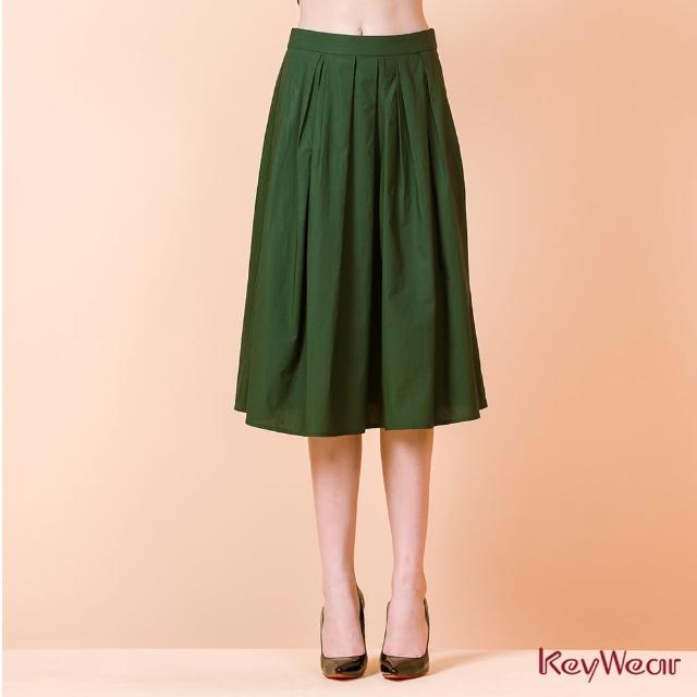 【KeyWear 奇威名品】簡約打褶設計微透感中長裙(共2色)