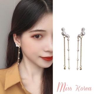 【MISS KOREA】韓國設計S925銀針珍珠長款流蘇氣質耳環
