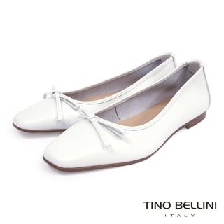 【TINO BELLINI 貝里尼】義大利進口法式優雅芭蕾小方頭牛皮平底鞋FBV0015(白)