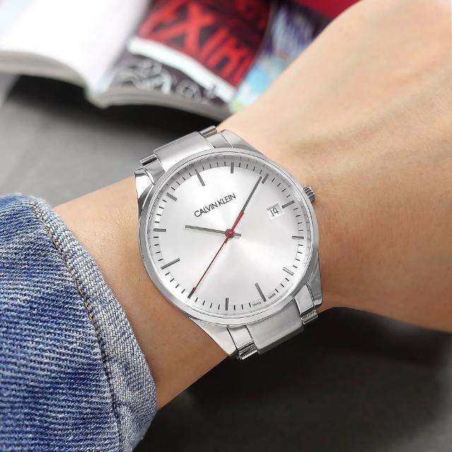 【Calvin Klein 凱文克萊】率性紳士 都會時尚 礦石強化玻璃 日期 不鏽鋼手錶 銀色 40mm(K4N2114Y)