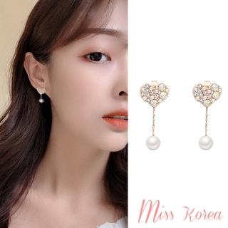 【MISS KOREA】韓國設計S925銀針兩戴法細緻微鑲美鑽愛心珍珠耳環