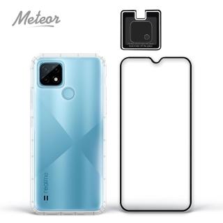【Meteor】realme C21 手機保護超值3件組(透明空壓殼+鋼化膜+鏡頭貼)