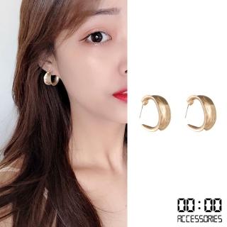 【00:00】韓國設計S925銀針經典復古不規則金屬凹凸面厚C圈耳環