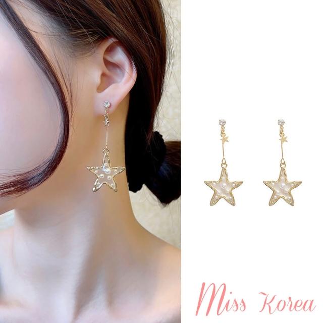 【MISS KOREA】韓國設計S925銀針時尚珍珠垂墜星星耳環