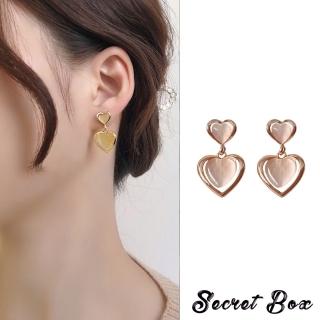 【SECRET BOX】韓國設計S925銀針甜美貓眼石愛心氣質耳環(2色任選)