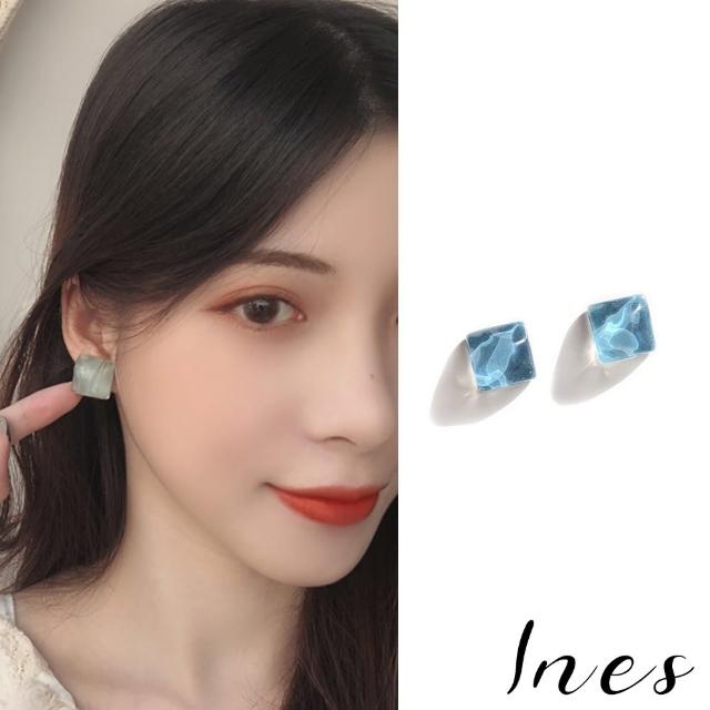 【INES】韓國設計S925銀針復古水波果凍方塊造型耳環(2色任選)