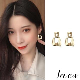 【INES】韓國設計S925銀針復古啞光金屬不規則手作感拼接造型耳環