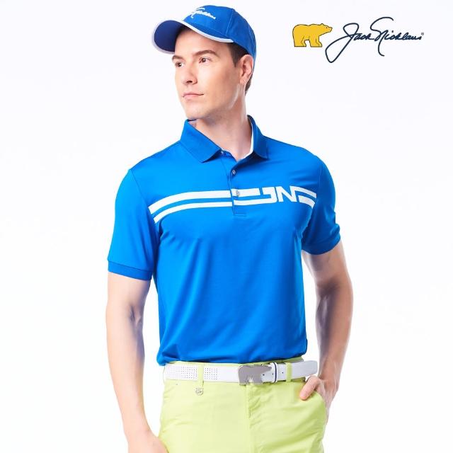 【Jack Nicklaus 金熊】GOLF男款條紋印花吸濕排汗POLO衫/高爾夫球衫(藍色)