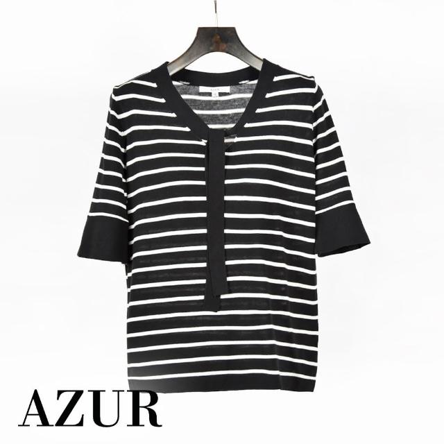【AZUR】綁結造型條紋針織衫