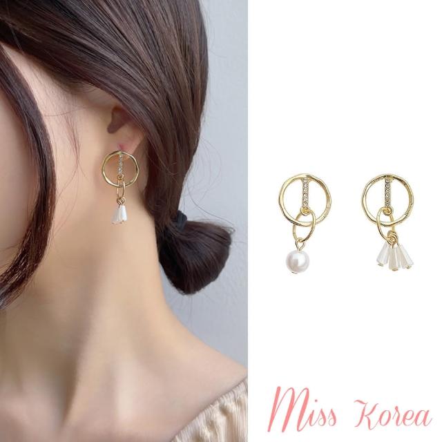 【MISS KOREA】韓國設計S925銀針不對稱珍珠耳墜造型耳環