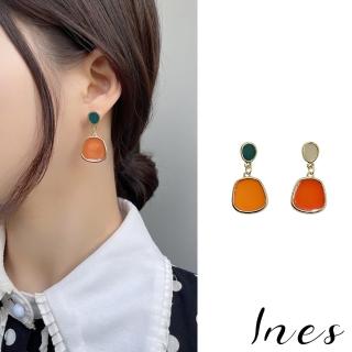【INES】韓國設計S925銀針不對稱彩色壓克力復古法式耳環