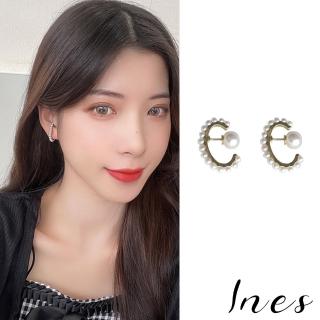 【INES】韓國設計S925銀針溫柔氣質C圈珍珠前後釦造型耳環