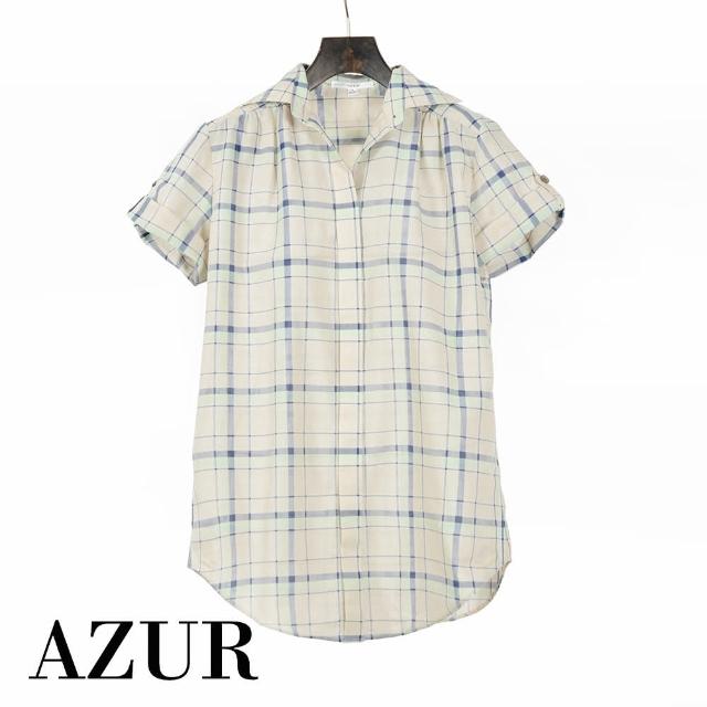【AZUR】鄉村百搭格紋短袖襯衫