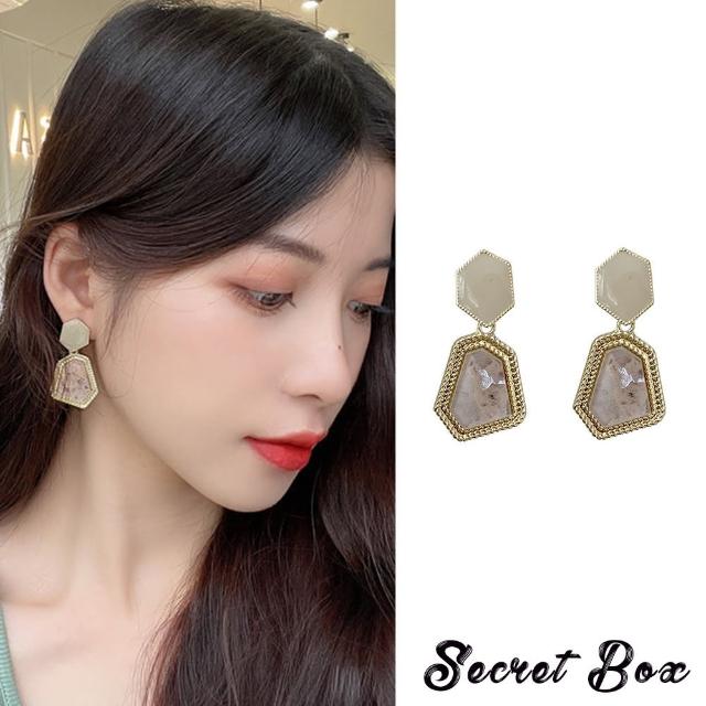 【SECRET BOX】韓國設計S925銀針不對稱復古大寶石造型耳環