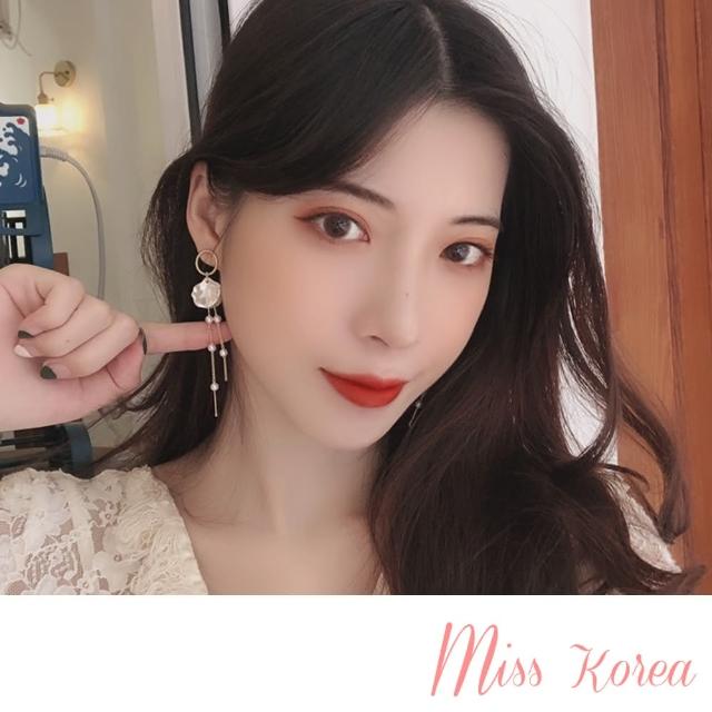 【MISS KOREA】韓國設計S925銀針氣質珍珠花瓣長流蘇耳環