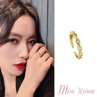 【MISS KOREA】韓國設計細緻鑲鑽編織麻花設計款食指開口戒