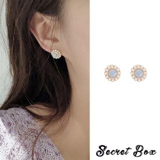 【SECRET BOX】韓國設計S925銀針復古珍珠花朵寶石耳環(2色任選)