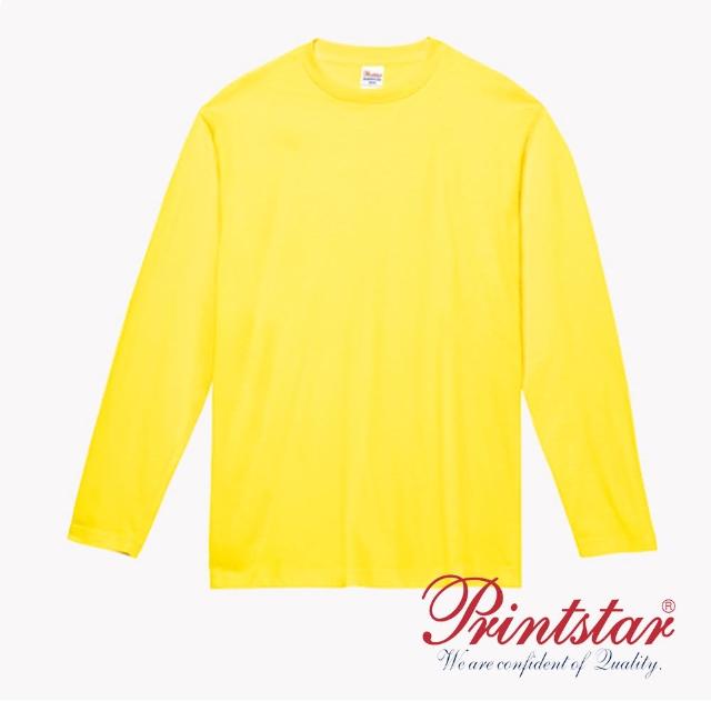 【日本 PRINTSTAR】純棉 5.6oz 長袖重磅T恤-男女同款(黃色)