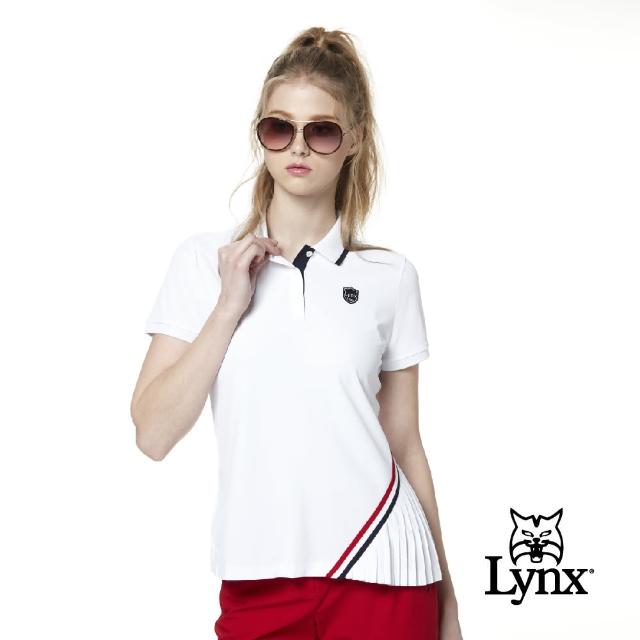 【Lynx Golf】korea 女款星星圖案配色領片短袖POLO衫/高爾夫球衫(白色)