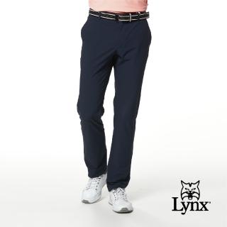 【Lynx Golf】korea 男款後腰異材質剪接設計平口休閒長褲(深藍色)