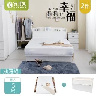 【YUDA 生活美學】英式小屋 房間組2件組 5尺雙人 6抽屜床底+收納床頭箱 床組/床架組/床底組(抽屜型床組)
