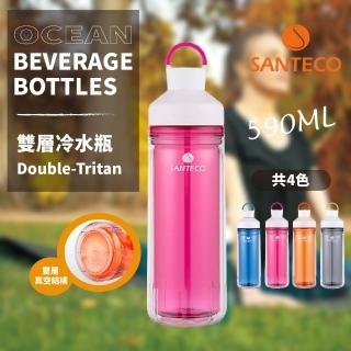 【Santeco】Ocean Tritan_雙層冷水瓶 590ml 三色 原廠公司貨(法國/隨身瓶/健康/環保)