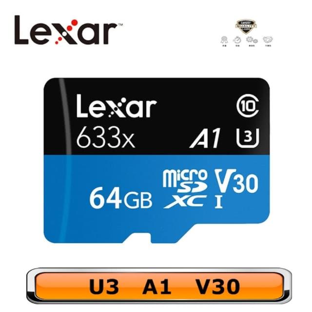 【Lexar 雷克沙】[全新版] 64GB 高速效能 633x microSDXC UHS-I A1 V30 記憶卡(附SD轉卡 10年有限保固)
