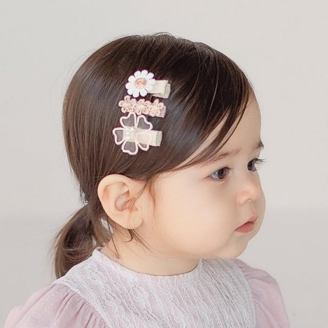 【Happy Prince】韓國製 Lovel蕾絲花朵女嬰兒童髮夾3件組(女童髮飾)