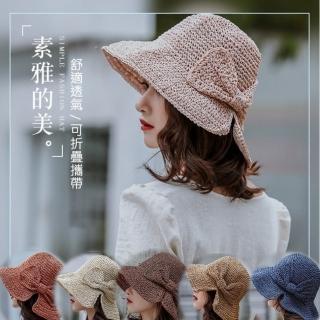 【MGSHOP】日系手工編蝴蝶結遮陽帽草帽(6色)
