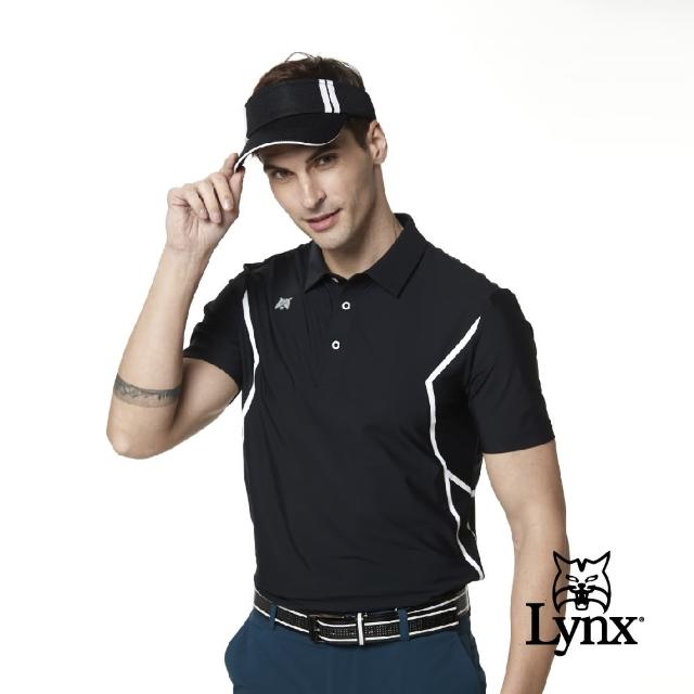 【Lynx Golf】korea 男款山貓網布剪裁設計短袖POLO衫/高爾夫球衫(黑色)