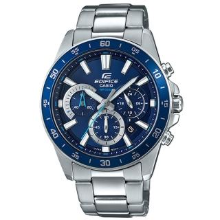【CASIO 卡西歐】EF 三眼計時賽車男錶 不鏽鋼錶帶 藍色錶面 防水100米 日期顯示(EFV-570D-2A)