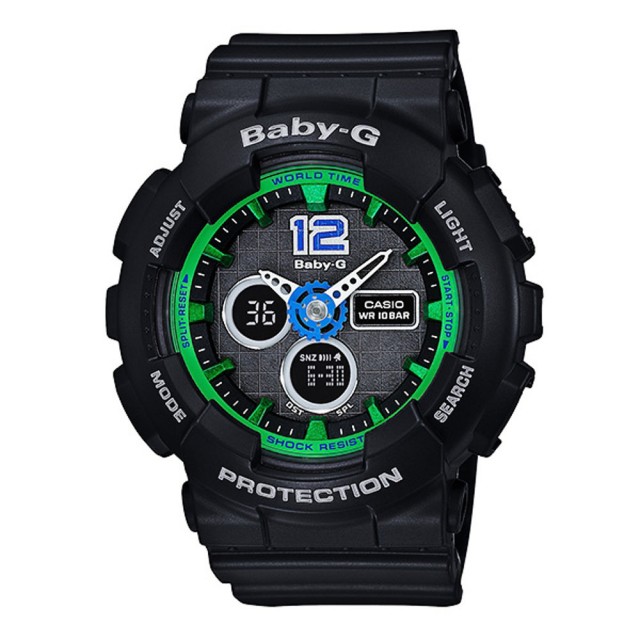 【CASIO 卡西歐】Baby-G系列 甜美風範時尚運動腕錶-黑x綠(BA-120-1BDR)
