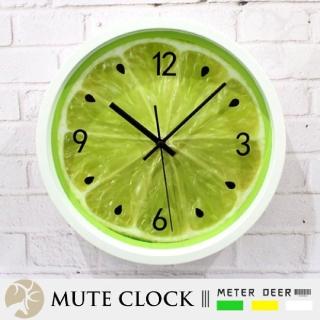 【METER DEER 米鹿】30公分浪漫時鐘 綠色檸檬水果切片造型 有框靜音掛鐘(時鐘 掛鐘 靜音 牆面擺飾 掛飾)