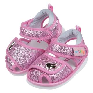 【布布童鞋】Miffy米飛兔金蔥粉色小兔兔寶寶護趾嗶嗶涼鞋(L1K202G)