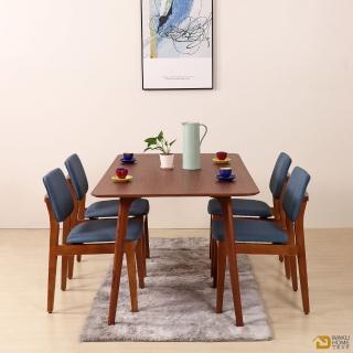 【WAKUHOME 瓦酷家具】Nova北歐時尚北美松木椅-胡桃色+深藍色貓抓皮-1入 B001-C401