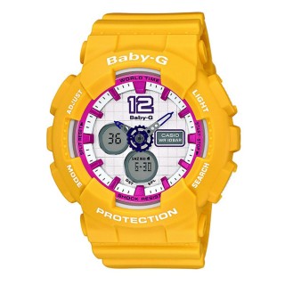 【CASIO 卡西歐】Baby-G系列 甜美風範時尚運動腕錶-黃x桃紅(BA-120-9BDR)