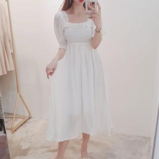 【BBHONEY】韓國重工珍珠浪漫荷葉領邊短袖洋裝(網美必備款)