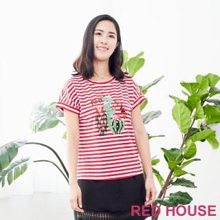 【RED HOUSE 蕾赫斯】仙人掌刺繡條紋棉TEE(共2色)