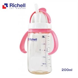 【Richell 利其爾】PPSU吸管哺乳瓶 200ML - 粉(也可當水杯使用)
