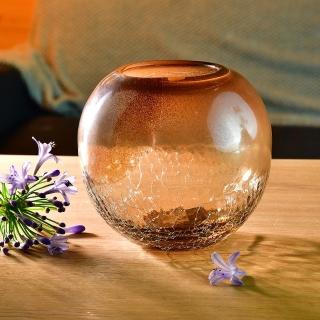 【YU Living 信歐傢居】圓形冰裂漸變色玻璃花瓶 花器(直徑10cm/灰色)