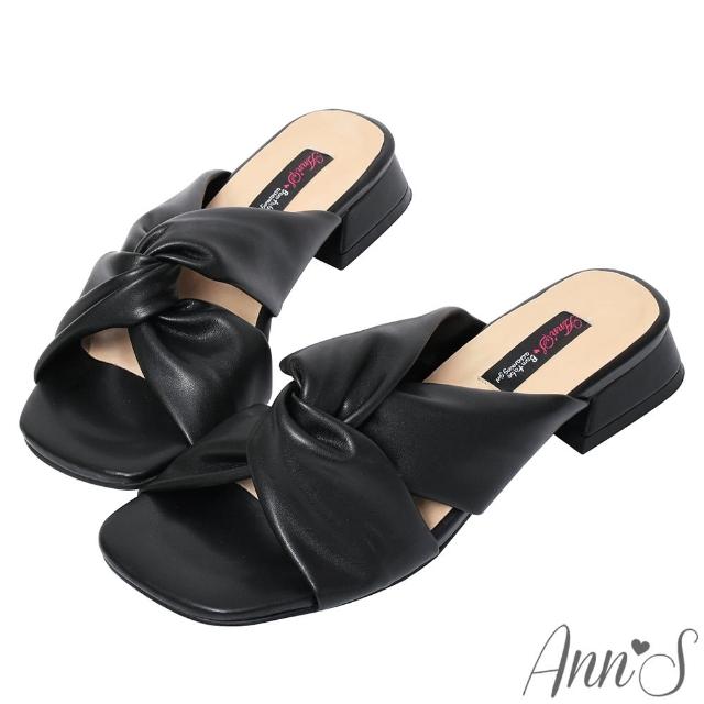 【Ann’S】棉質感受-柔軟扭結方頭涼拖鞋3cm-版型偏小(黑)