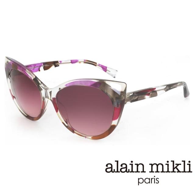 【Alain Mikli】法式設計 視覺貓眼大框造型太陽眼鏡(紫 A05032-001)
