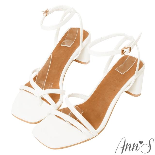 【Ann’S】一雙不對稱設計的方頭粗跟涼鞋6cm-版型偏小(白)