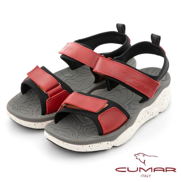 【CUMAR】輕量化真皮彈力厚底涼鞋(紅色)