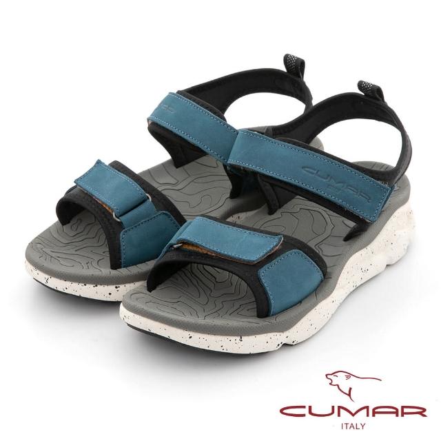 【CUMAR】輕量化真皮彈力厚底涼鞋(藍色)