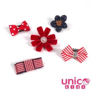 【UNICO】兒童 少髮量俏皮花朵蝴蝶結髮夾/髮飾-5入組(髮飾/配件/聖誕)