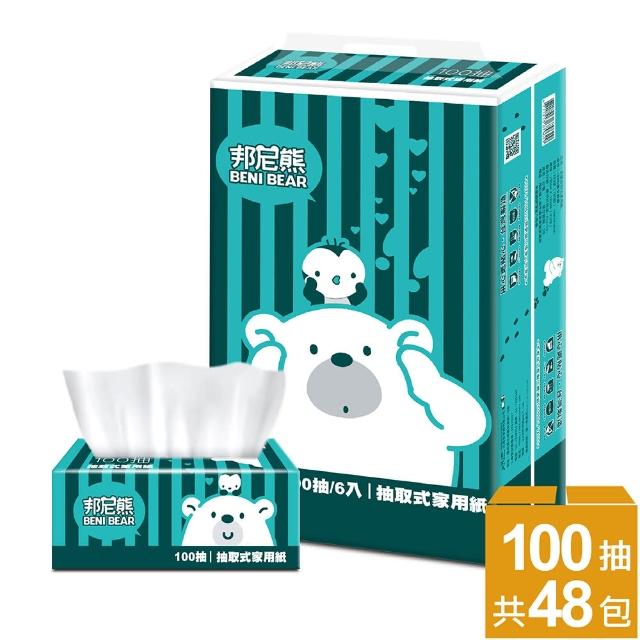 【Benibear 邦尼熊】復古綠條紋抽取式面紙(100抽6包8袋)