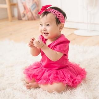 【日安朵朵】女嬰雪紡蓬蓬裙連身衣–桃紅芭比(短袖)